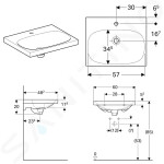 GEBERIT - Acanto Umyvadlo 600x482 mm, otvor pro baterii, se skrytým přepadem, bílá 500.629.01.2