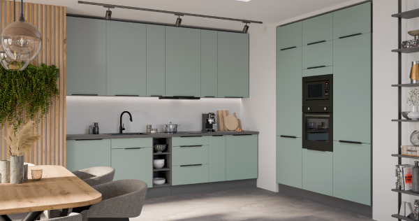 Kuchyňská linka 300x180 cm Aria ANT Barva korpusu: Antracit, Barva dvířek: SA - Aquamarine AFM