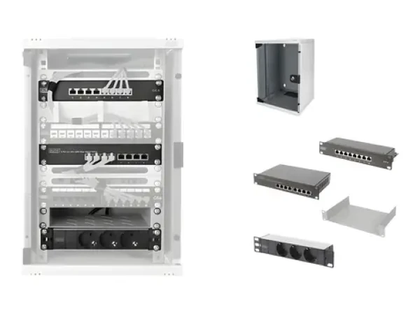 Digitus síťová sada 10" světle šedá / Rack skříň 9U / 8portový switch / CAT6 patch panel / PDU (DN-10-SET-2)