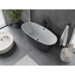 MEXEN/S - Olea volně stojící vana vzor 170 x 80, bílá/černá, sifon a přepad černá 52821708075-70