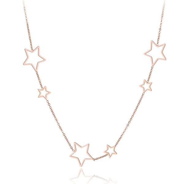 Ocelový náhrdelník Lauro Gold - chirurgická ocel, hvězdy, Zlatá 40 cm + 5 cm (prodloužení)