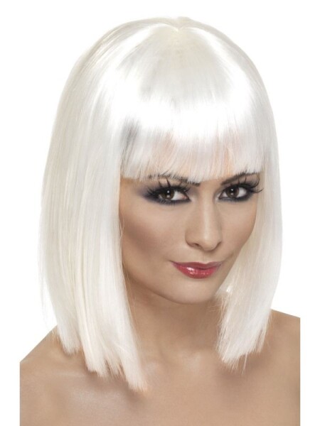 Bílá krátká paruka Glam s ofinou