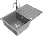 MEXEN/S - Bruno granitový dřez 1-miska s odkapávačem včetně baterie Carla, šedá 6513-71-670700-00