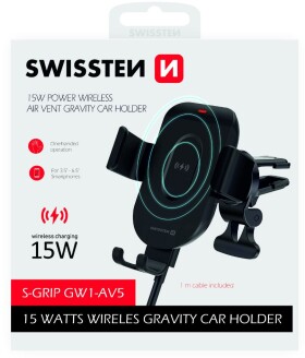 SWISSTEN S-GRIP GW1-AV5 / Držák do ventilace auta s bezdrátovým nabíjením 15W (65010608)