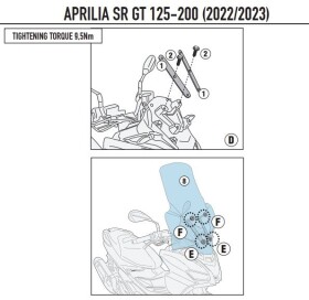 D6711Kit samostatná montážní sada pro čiré plexi 6711DT pro Aprilia SR 125-200 GT (22-25)