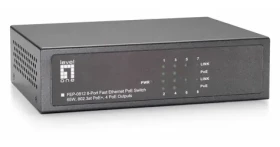 LevelOne PoE+ switch 8x FE / Switch / 4x PoE+ + 4x FE / 65 W / kovové tělo / Rack 19” (FEP-0812)