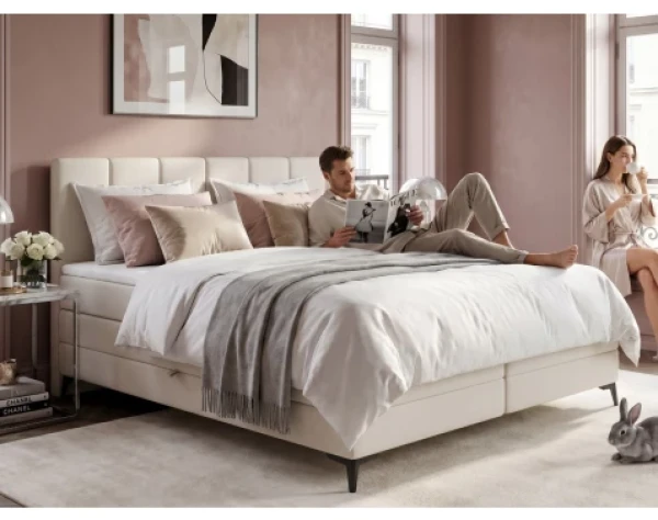 Postel boxspring Bergamo 180x200 cm, světle krémová látka