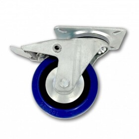 Kolečko pojezdové, 100mm, otočné+brzda, tvrdá pryž-modrá, 130kg
