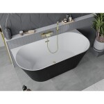 MEXEN/S - Oval Slim volně stojící vana nástěnná 170 x 80, bílá/černá, sifon a přepad zlatá 52661708075-50