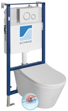 SAPHO - Závěsné WC AVVA Rimless s podomítkovou nádržkou a tlačítkem Schwab, bílá 100314-SET5