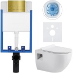 CERANO - Kompletní WC set Profi/Dure - bílá lesklá - WC tlačítko Line/Zlatá - pro zazdění - 51x35 CER-8050BD84292