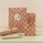 Maileg Papírový sáček Checker Powder / Vintage rose 24 cm – set 5 ks, růžová barva, papír