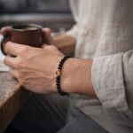 Luxusní pánský náramek Samuel - jantar, turmalín, Černá 21 cm