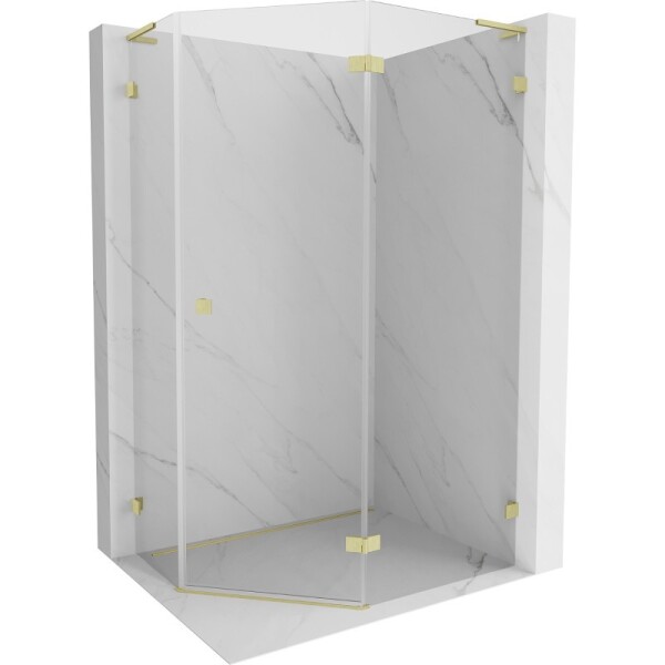 MEXEN/S - Lunar L sprchový kout pětiboký křídlový pravá 90 x 80, transparent, zlato kartáčovaná 831L-090P-080L-55-00-P