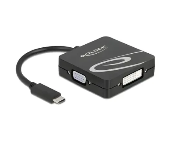 DeLock Adaptér USB-C na VGA+DVI+HDMI+DP černá / Redukce / 3840×2160 / DisplayPort 1.2 (63129)