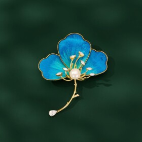 Brož ve tvaru květu orchideje s perlou a zirkony, Modrá