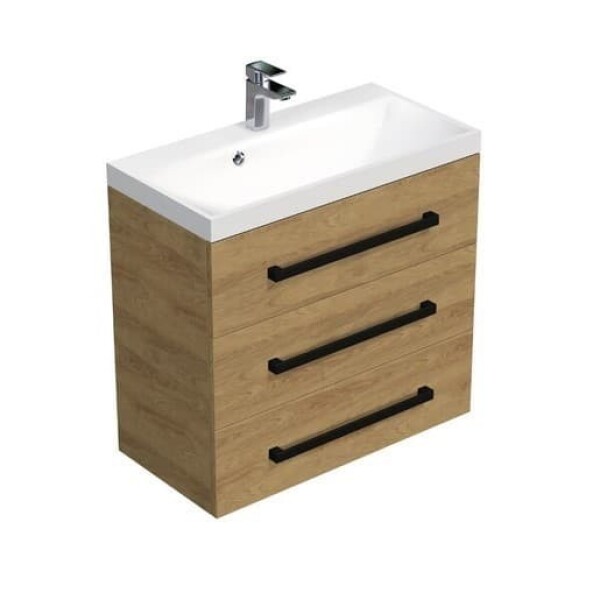 Koupelnová skříňka s černou úchytkou a umyvadlem SAT Cube Way 80x76,5x40 cm dub Hickory mat CUBE2C803DH CUBE2C803DH