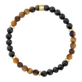 Pánský korálkový náramek Joel Gold - 6 mm Tygří oko a černý Onyx, Hnědá 21 cm