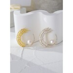 Brož s perlou a Swarovski Elements krystaly Jacinta, Zlatá