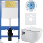CERANO Kompletní podomítkový WC set Lite/Dure - bílá lesklá - WC tlačítko Duo, zlatá - předstěnová instalace - 51x35 cm