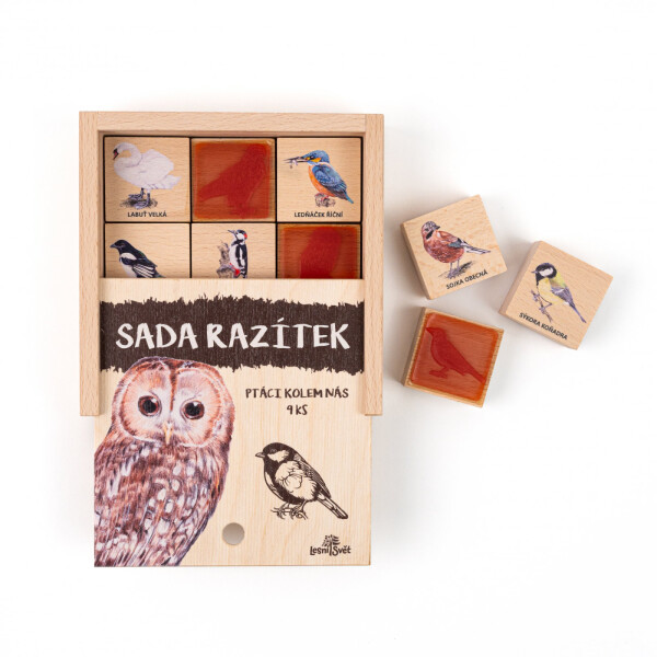 Dětská razítka 9 kusů - Ptáci kolem nás