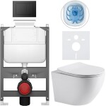 CERANO Kompletní WC set Basic/Cesso - bílá lesklá - WC tlačítko Maxio/Černá - ovládání shora - předstěnová instalace - 49x36 cm - 8050BD85945