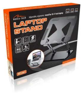 Media-Tech Laptop Stand stříbrná / Stojan pro notebook / nastavitelný / skládací / do 17" (MT2661)