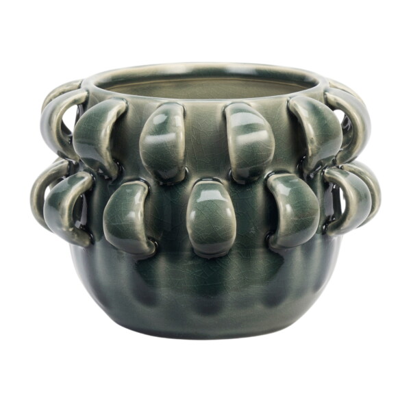 MADAM STOLTZ Obal na květiny Dusty Green Ø 19 cm, zelená barva, keramika