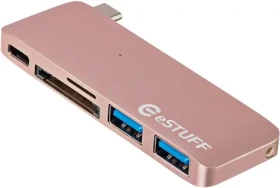 ESTUFF USB-C Hub růžová / 2 x USB 3.0 + 1 x USB C + čtečka SD-MicroSD (ES84121-ROSE)