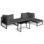 Zahradní set 2+1, stolek 75x30, multifunkční pohovka, kov antracit, tmavě šedá látka