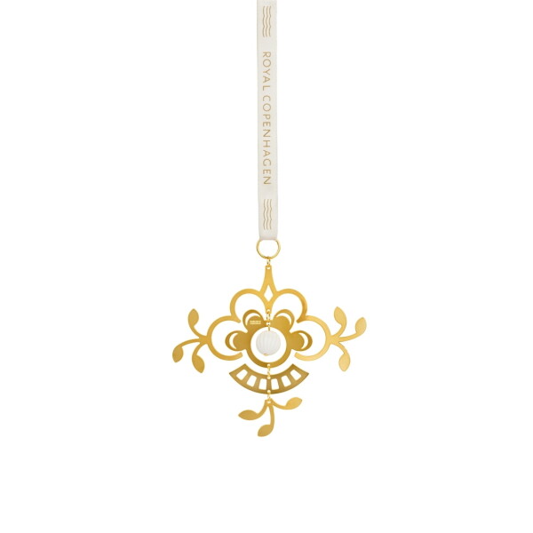 Royal Copenhagen Pozlacená vánoční ozdoba Flower 10 cm, zlatá barva, kov