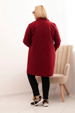Dámský elegantní plášť Plus Size s límcem a velkými kapsami bordový UNI
