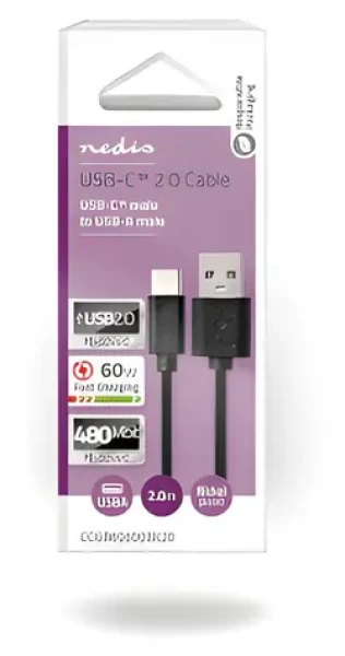 Nedis USB-A - USB-C černá / USB kabel / USB 2.0 / 15 W / 480 Mbps / 2 m (CCGB60600BK20)
