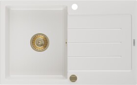 Bruno granitový dřez odkapávačem 795x495 mm, bílá, zlatý sifon 6513791010-20-G