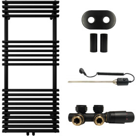CERANO - Koupelnový radiátorový set Luigi - kombinované výtápění, termo tyč - středové připojení 50 mm - 300W - černá matná - 1200x500 mm CER-663424
