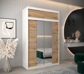 Šatní skříň Abi Y1 s nástavcem Barva korpusu: Bílá, Rozměry: 150 cm, Dveře: Dub artisan