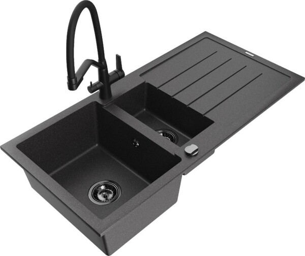 MEXEN - Andres granitový dřez s odkapávačem včetně baterie Duo, černá nakrapiany 6515-76-671701-70-B