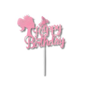 Dortisimo Zápich do dortu růžový Happy Birthday s princeznou (1 ks)