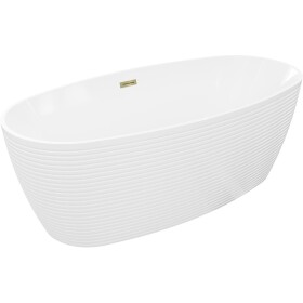 MEXEN/S - Lira volně stojící vana vzor 170 x 80, bílá, sifon a přepad zlatá 52831708000-50
