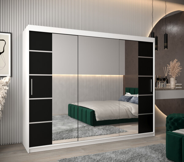 Šatní skříň Abi V4 Barva korpusu: Bílá, Rozměry: 250 cm, Dveře: Černá