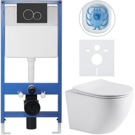 CERANO Kompletní podomítkový WC set Lite/Cesso - bílá matná - WC tlačítko Duo, černá matná - předstěnová instalace - 49x36 cm - 8050BD84217