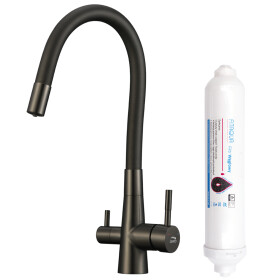Laveo - Riveco - dřezová baterie stojánková s elastickým ramenem + filtr, grafit BRIB968D