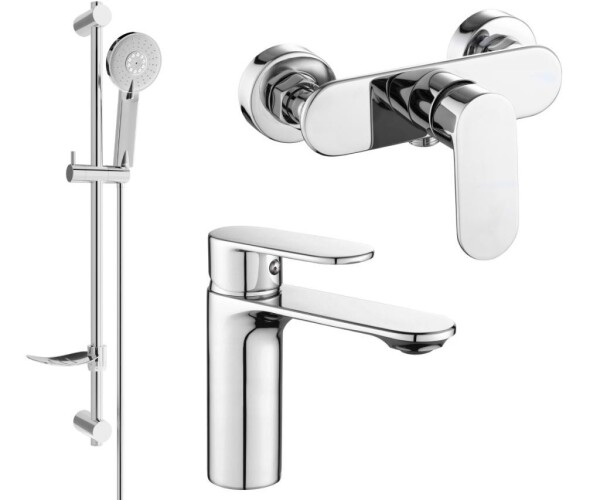 MEXEN - Milo DF40 SET umyvadlová baterie + sprchová s příslušenstvím, chrom 71304DF40-00