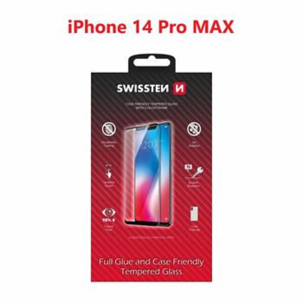 SWISSTEN FULL GLUE, COLOR FRAME, CASE FRIENDLY APPLE IPHONE 14 PRO MAX ČERNÉ 8595217480247