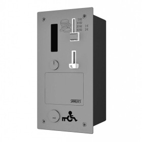SANELA - Automaty Vestavný mincovní automat dveřního zámku s GSM, s eurozámkem, antivandal, matný nerez SLZA 40GVZ