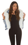 Sexy Crop denim jacket with faux-fur barva denimblue velikost