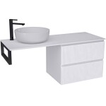 CERANO Koupelnová skříňka Carole - bílá matná rýhovaná + deska pod umyvadlo Navira Slim - 18 mm + konzole černá - 120x46x49,8 cm