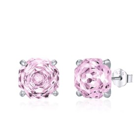 Stříbrné náušnice Ledová růže s růžovým krystalem 6/8 mm, Růžová 6 cm