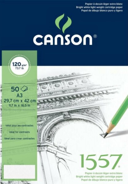 Skicák Canson 1557 lepený blok A3, 120g, 50 listů
