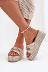 Dámské Pantofle Na Klínu S Pleteninou A Dekorací Béžové Isolene 41